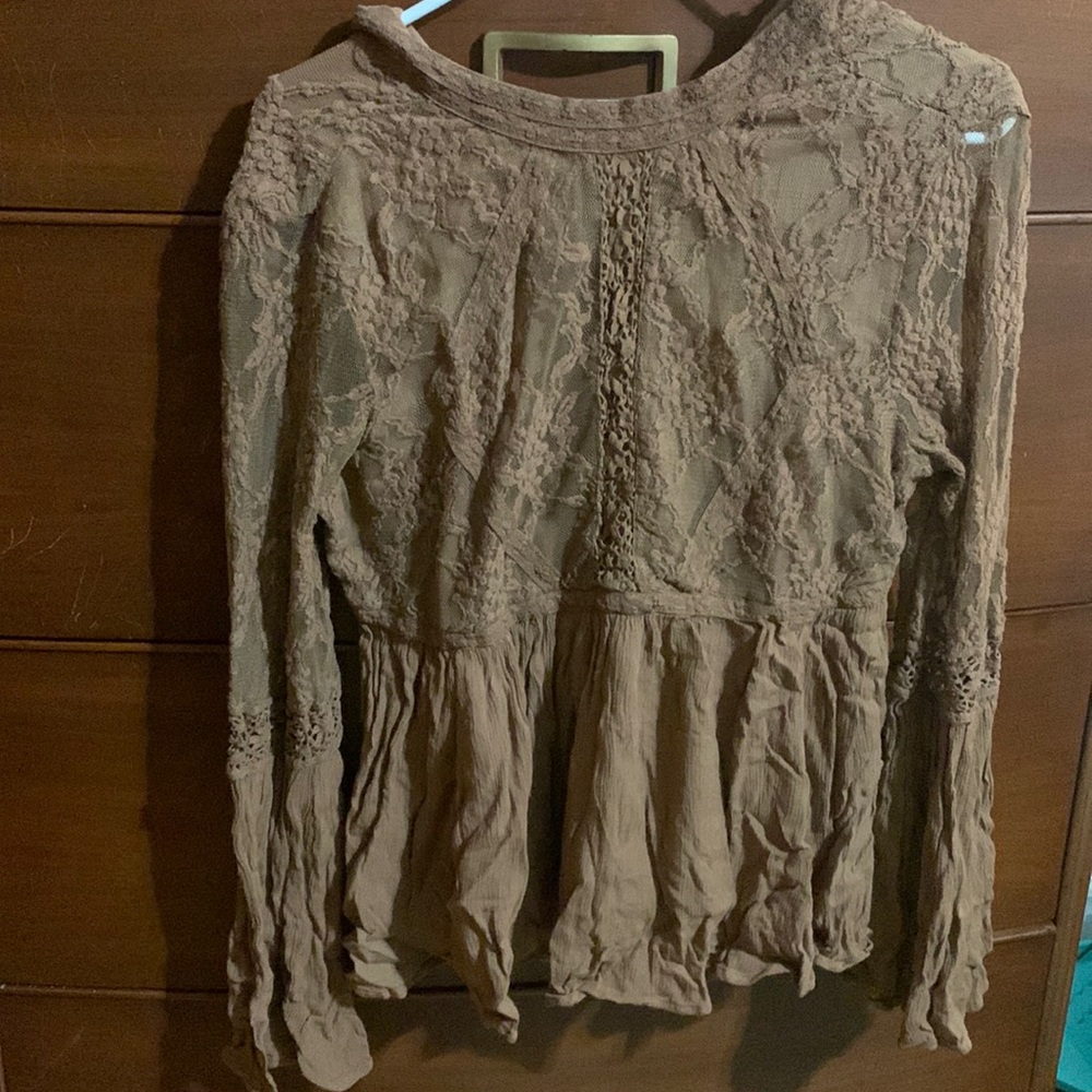 Brown lace shirt, long sleeves. Worn once